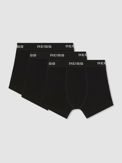 Reiss 9-13 yrs Stretch-Cotton Logo-Waistband Boxer Shorts 3 Pack in Black