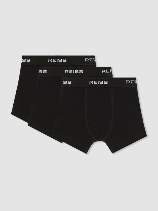 Reiss 9-13 yrs Stretch-Cotton Logo-Waistband Boxer Shorts 3 Pack in Black