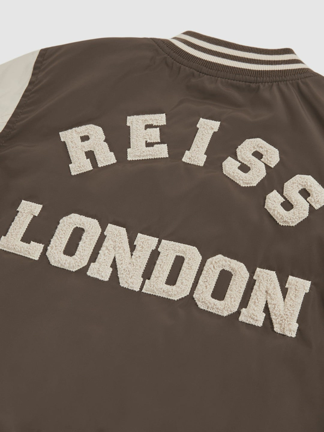 Reiss 13-14 yrs Colour-Block Varsity Bomber Jacket in Mink Brown/Off White