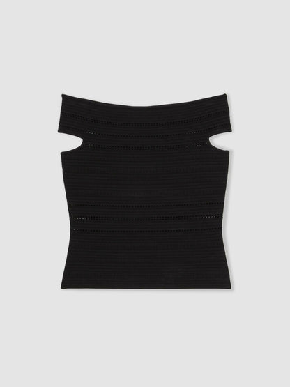 Reiss Bardot Open Knit Top in Black