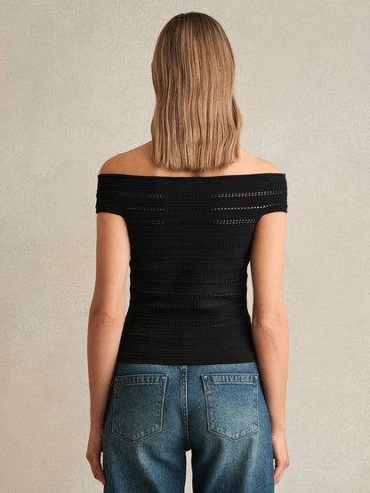 Reiss Bardot Open Knit Top in Black