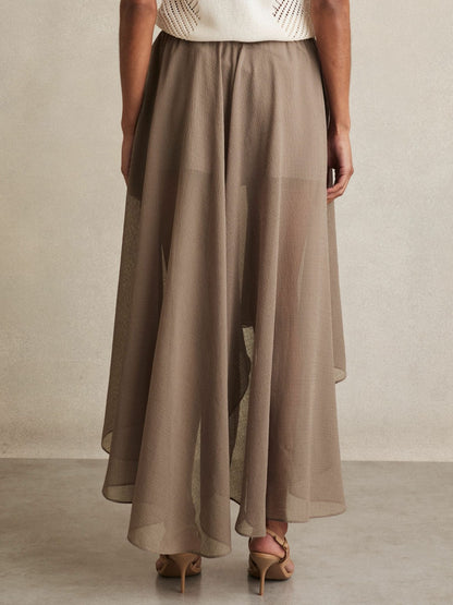 Reiss Sheer-Overlay High-Low Shorts in Mink Neutral