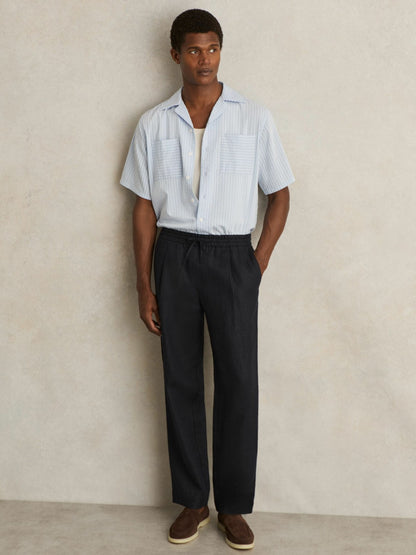 Reiss Linen Drawstring Relaxed-Fit Trousers in Navy