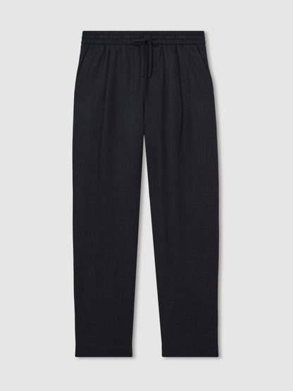 Reiss Linen Drawstring Relaxed-Fit Trousers in Navy