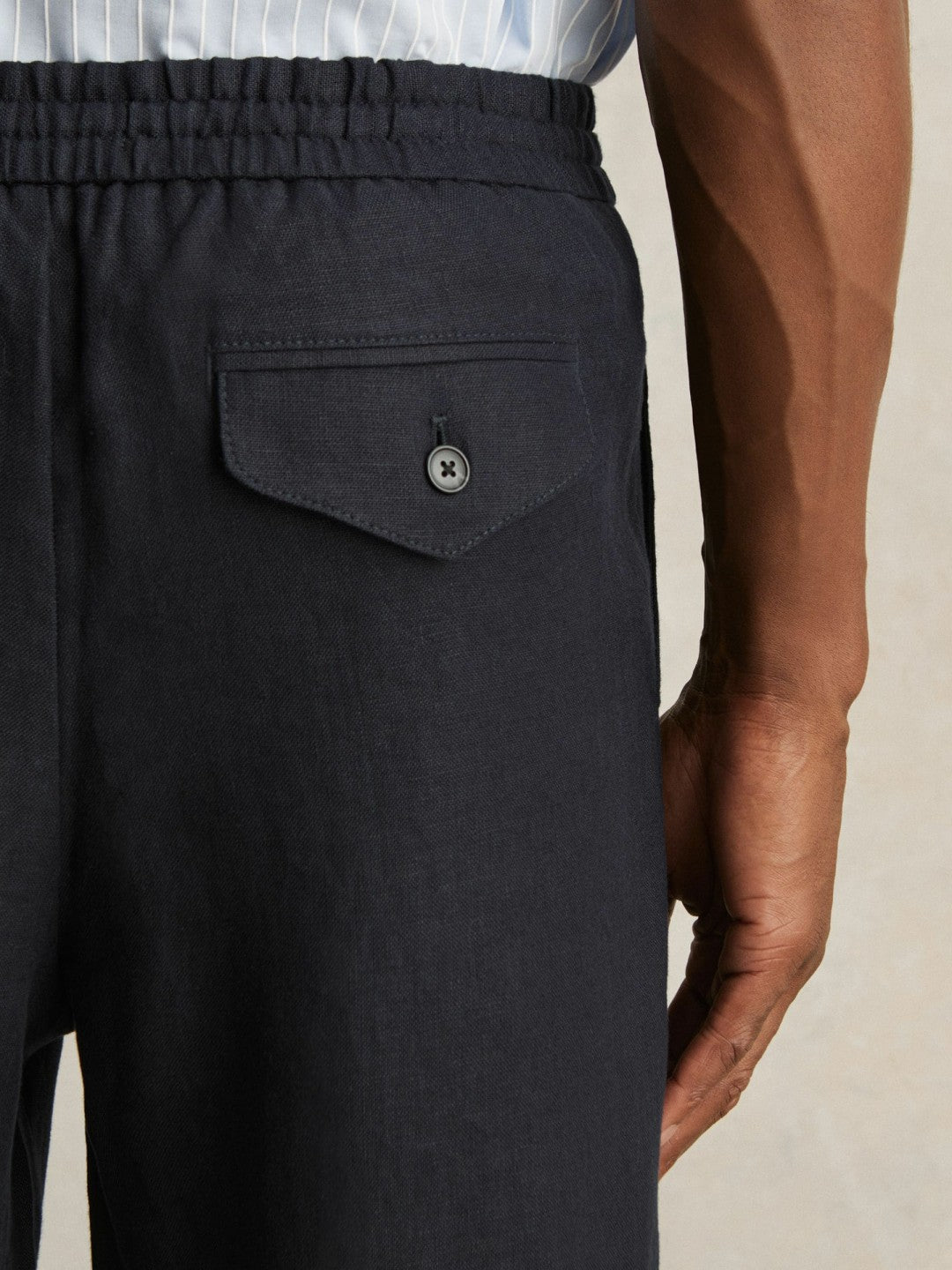 Reiss Linen Drawstring Relaxed-Fit Trousers in Navy