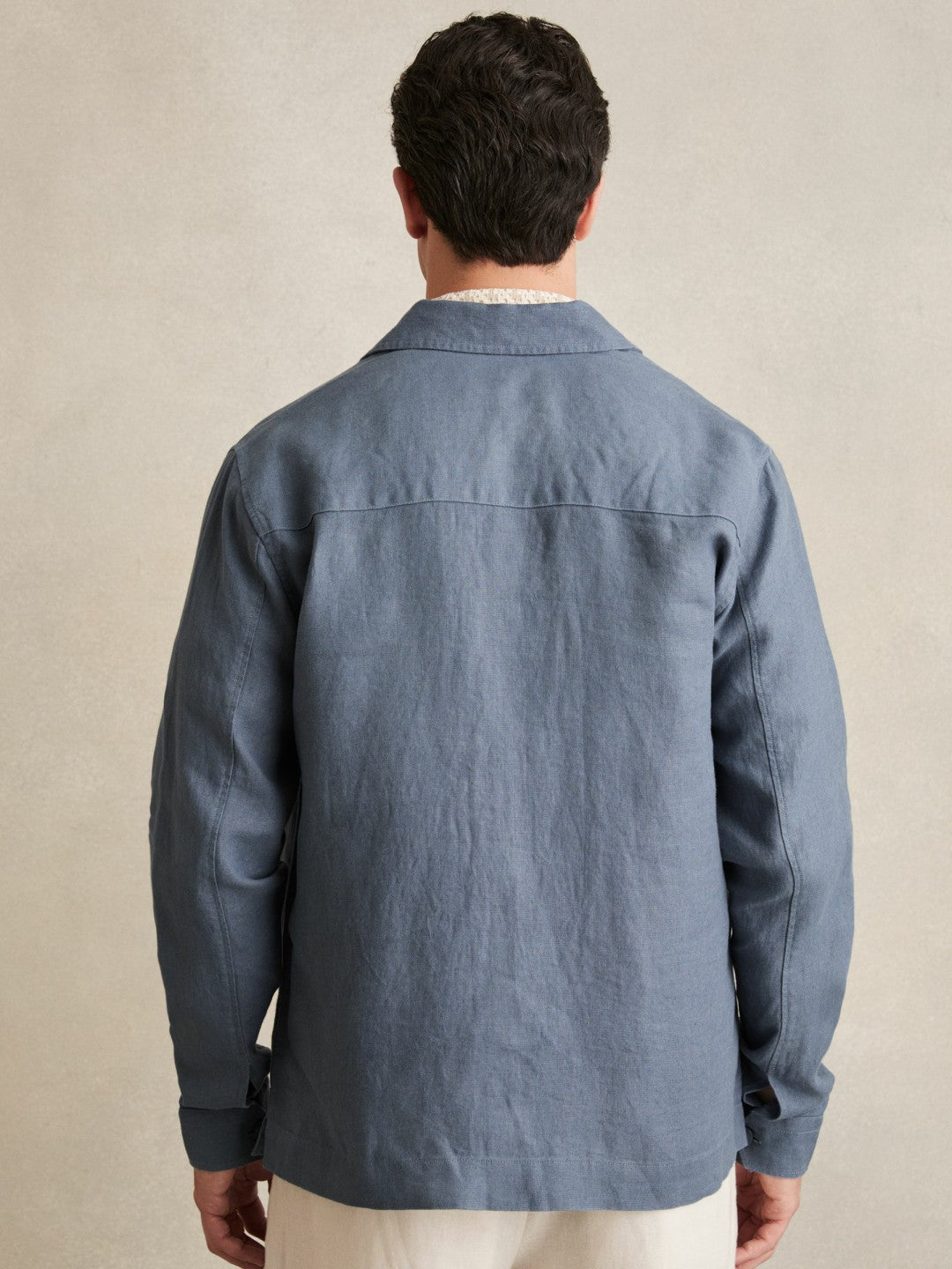 Reiss Linen Twin-Pocket Overshirt in Airforce Blue