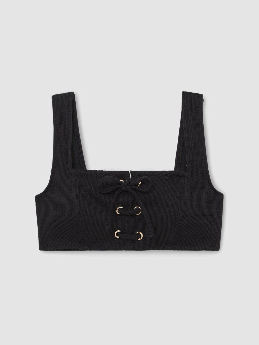 Reiss Ribbed Lace-Up Bikini Top in Black