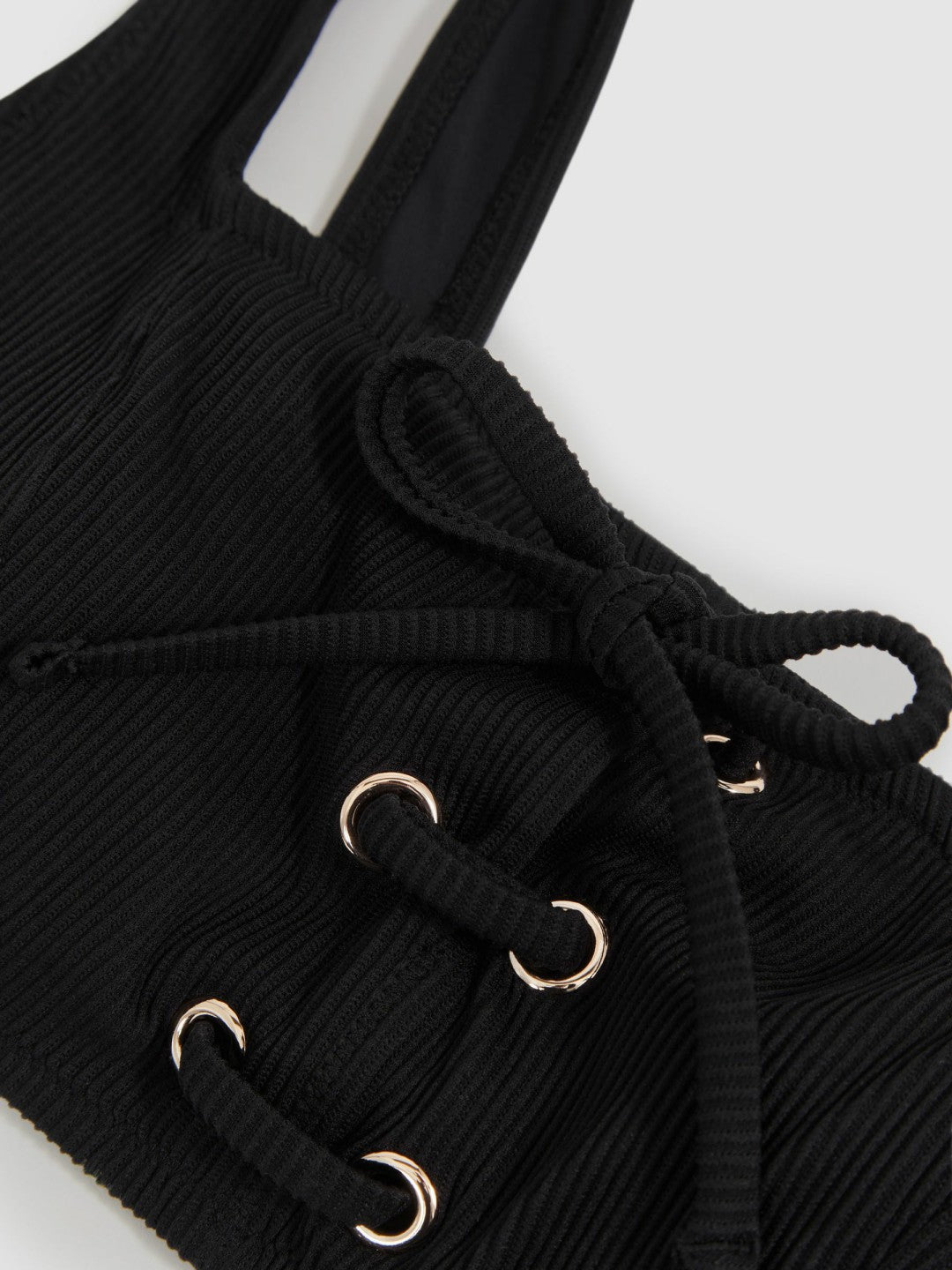 Reiss Ribbed Lace-Up Bikini Top in Black