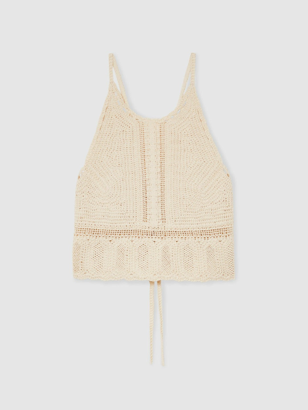 Reiss Cotton Crochet Tie-Back Cropped Top in Cream