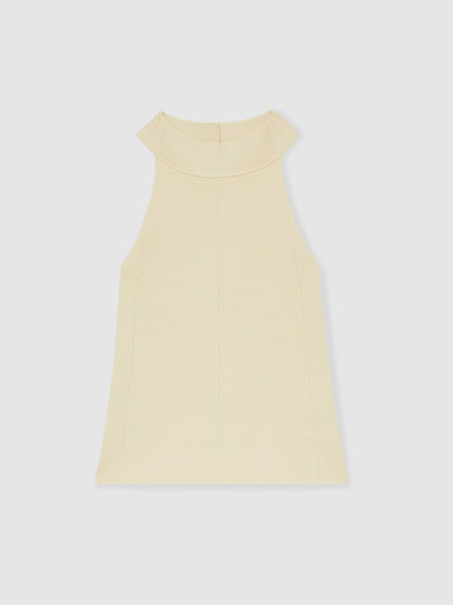 Reiss Rib Knit High Neck Vest in Ivory