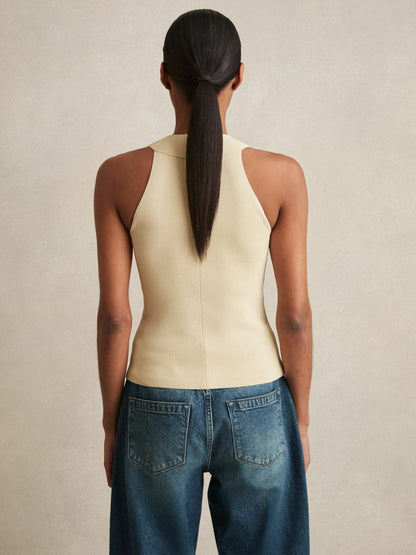 Reiss Rib Knit High Neck Vest in Ivory