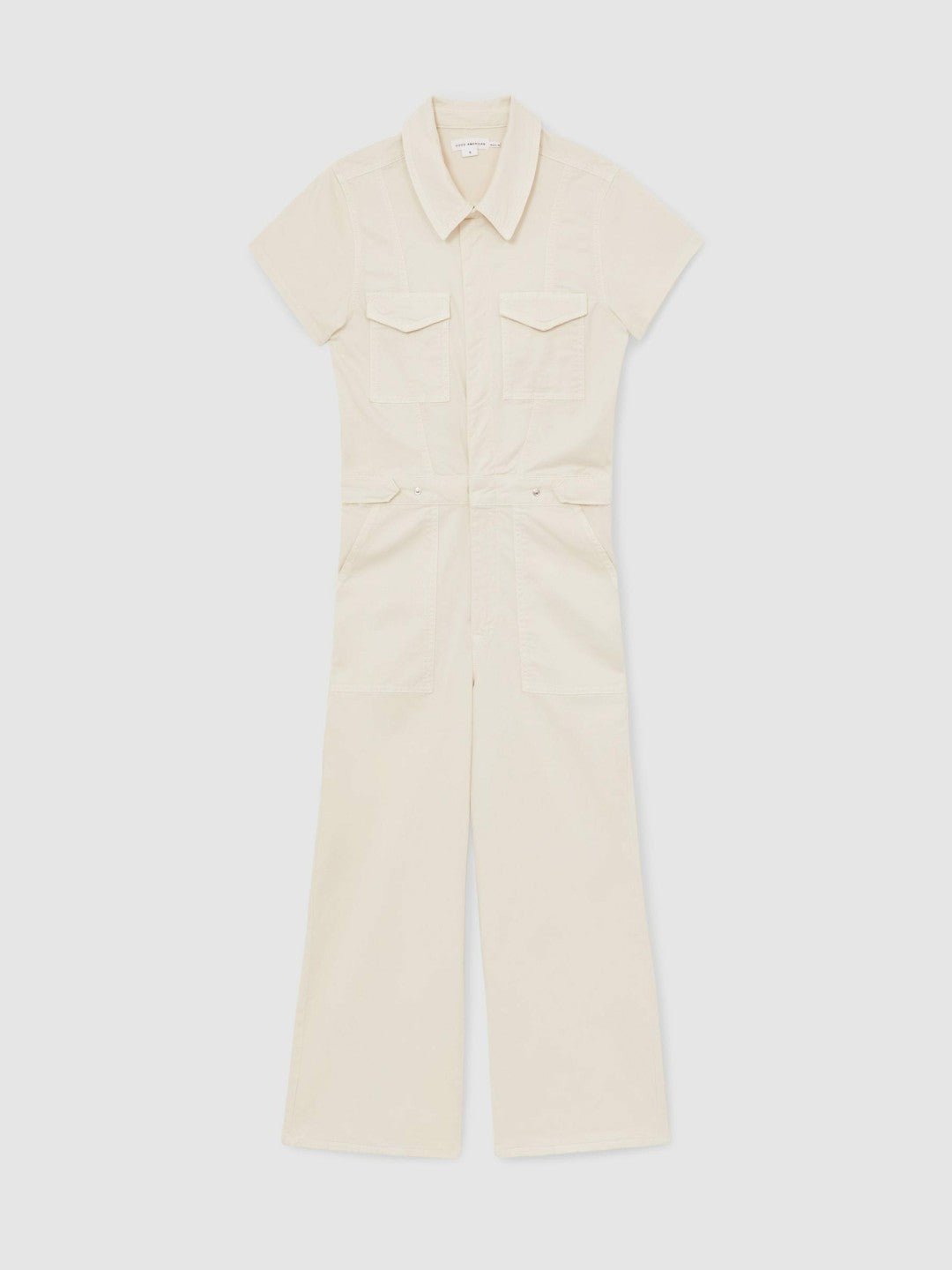 Reiss Good American Cotton Twill Jumpsuit with Stretch in Ecru