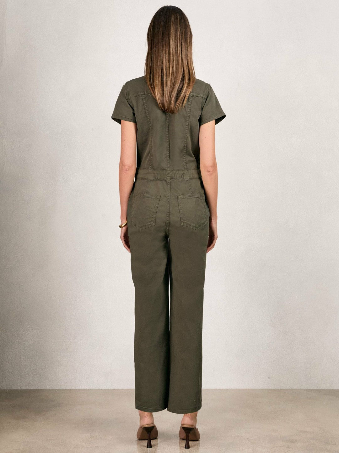 Reiss Good American Cotton Twill Jumpsuit with Stretch in Khaki