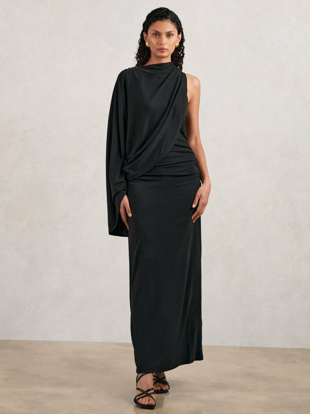 Reiss Acler Jersey Draped Midi Dress in Black