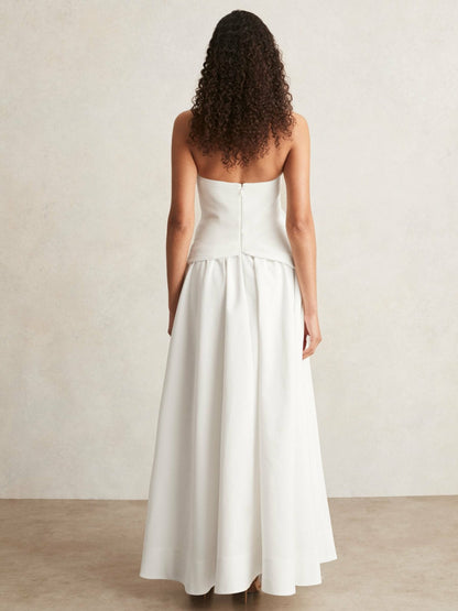 Reiss Acler Ivory Plissé Fan Strapless Maxi Dress in Ivory