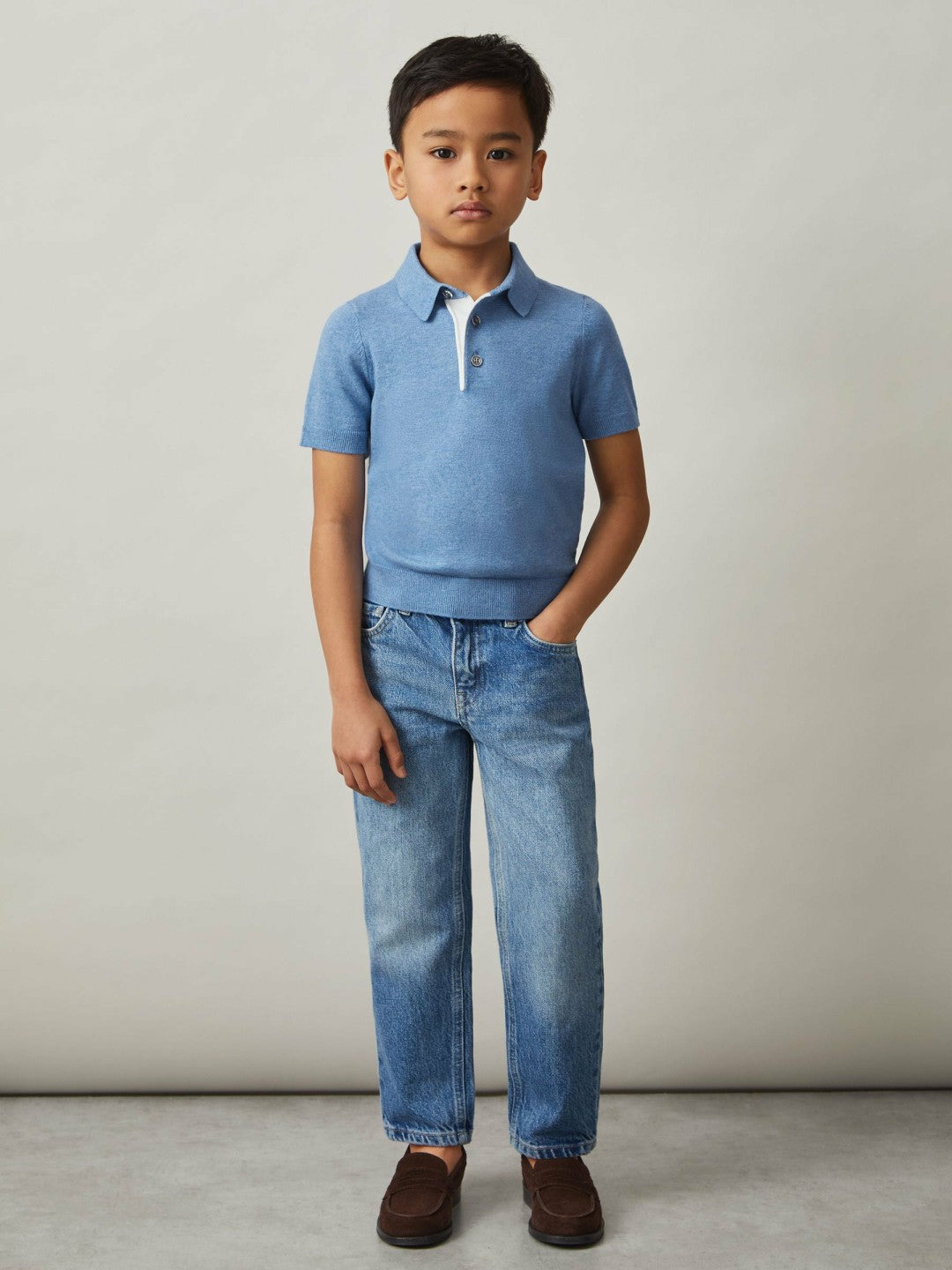 Reiss 13-14 yrs Contrast Placket Polo Shirt With Cotton in Blue