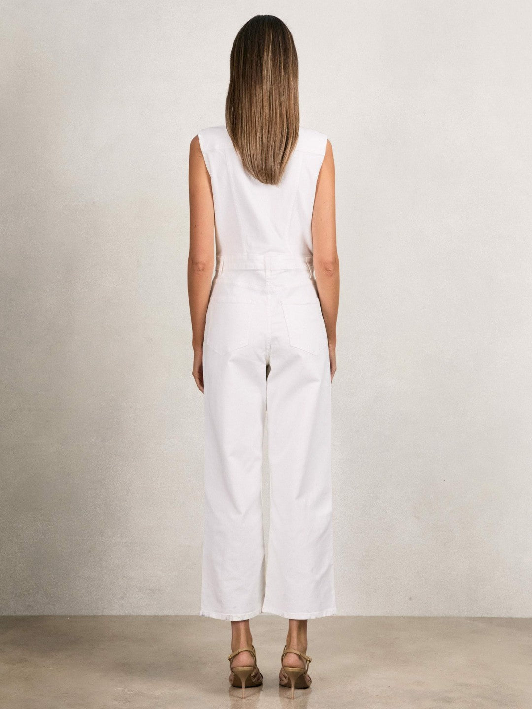 Reiss Paige Denim Straight Leg Jumpsuit in Ecru