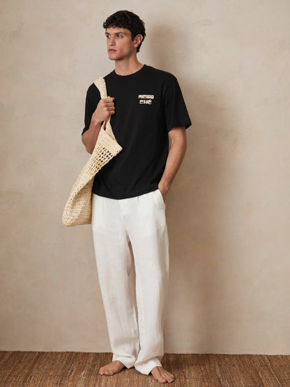 Reiss | Ché Cotton Palm-Print T-Shirt in Black