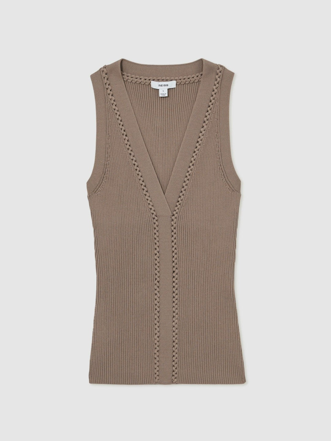 Reiss Craft-Stitch Rib-Knit Vest in Mink
