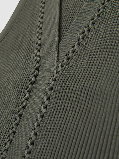 Reiss Craft-Stitch Rib-Knit Vest in Khaki Green