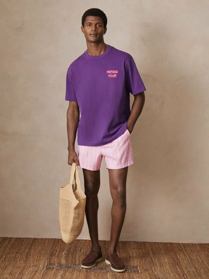 Reiss | Ché Cotton Palm-Print T-Shirt in Purple
