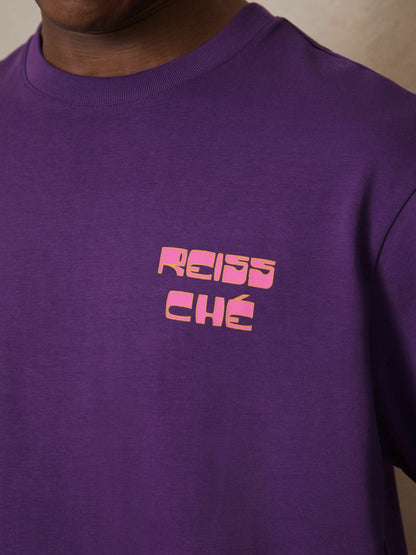 Reiss | Ché Cotton Palm-Print T-Shirt in Purple