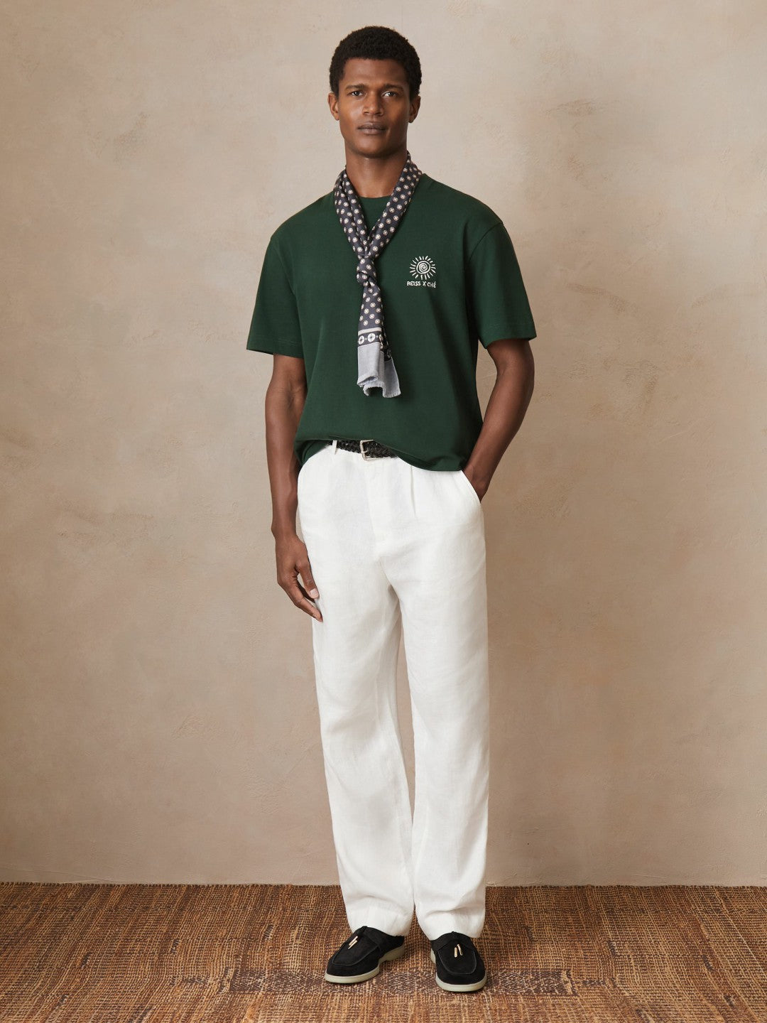 Reiss | Ché Cotton Palm-Tree T-Shirt in Green