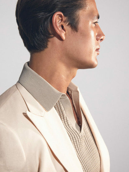 Reiss Linen Double-Breasted Suit Slim-Fit Blazer in Stone