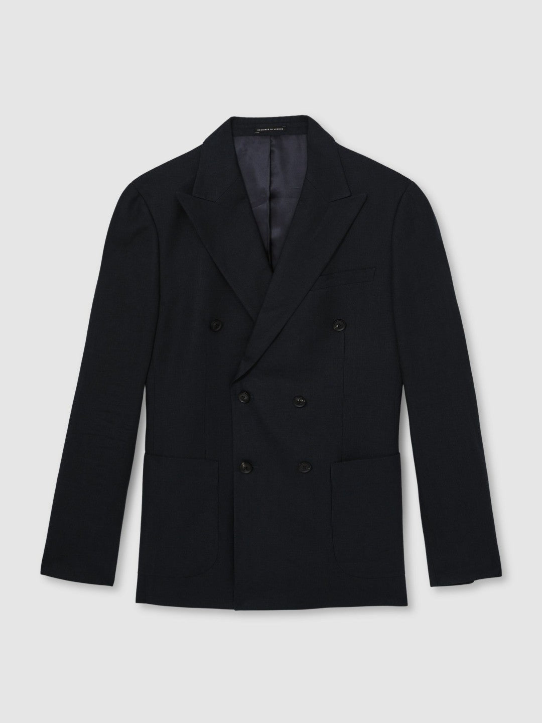 Reiss Linen Double-Breasted Suit Slim-Fit Blazer in Navy