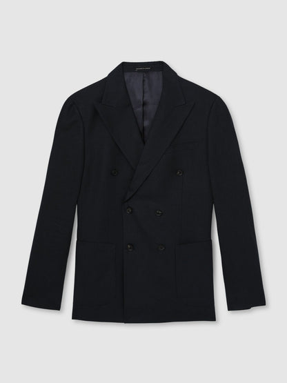 Reiss Linen Double-Breasted Suit Slim-Fit Blazer in Navy