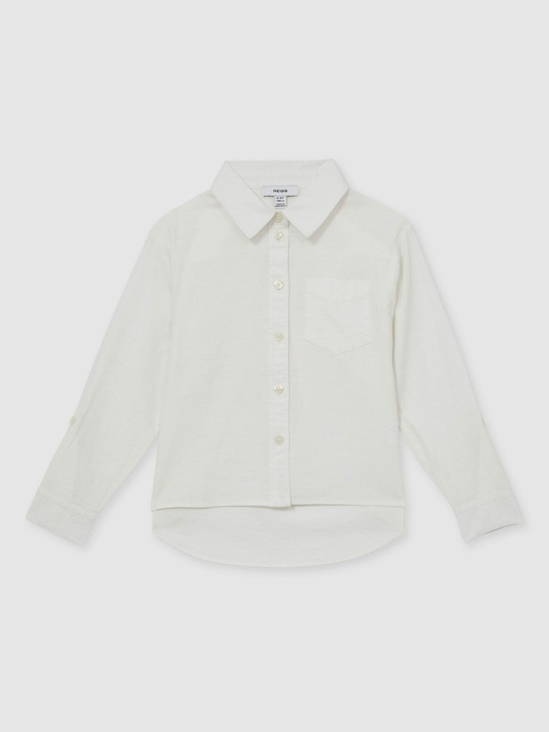 Reiss 13-14 yrs Linen Roll-Cuff Shirt in Ivory