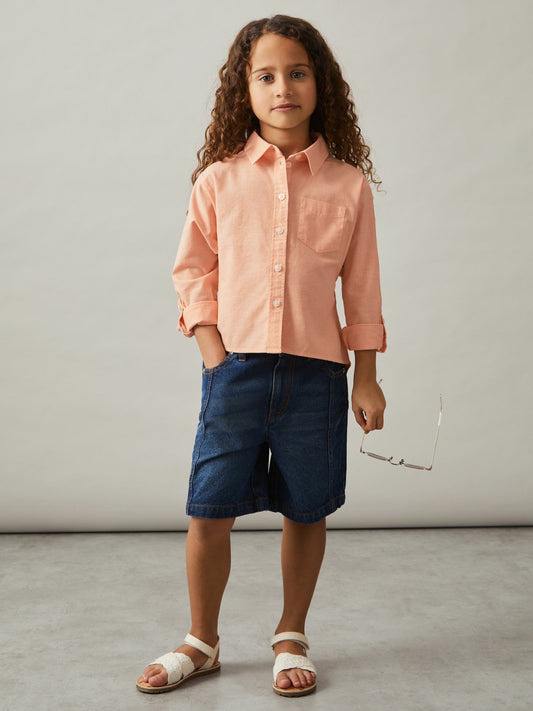 Reiss 4-9 yrs Linen Roll-Cuff Shirt in Peach