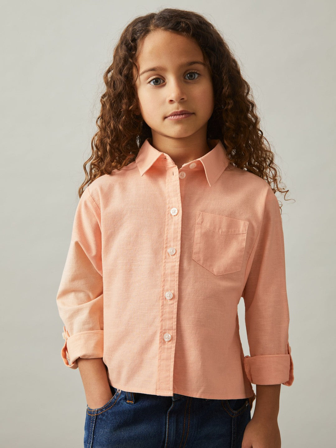 Reiss 4-9 yrs Linen Roll-Cuff Shirt in Peach