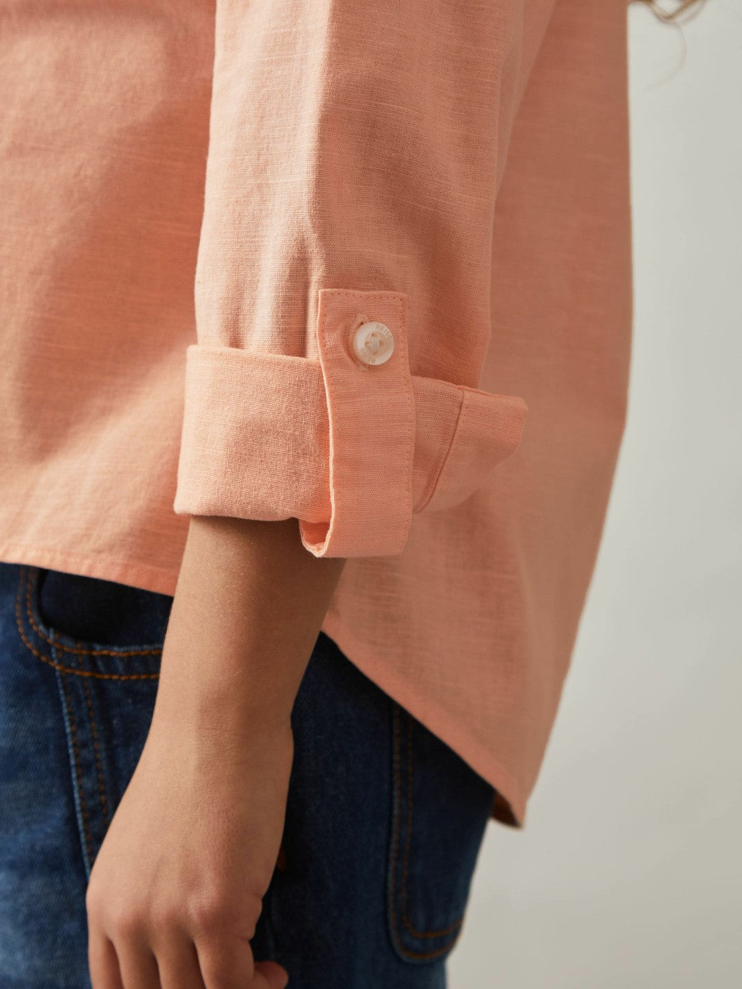 Reiss 4-9 yrs Linen Roll-Cuff Shirt in Peach