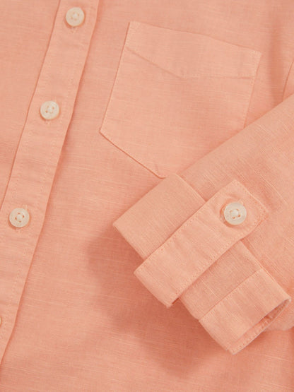 Reiss 4-9 yrs Linen Roll-Cuff Shirt in Peach