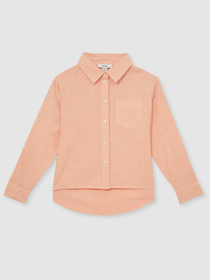 Reiss 13-14 yrs Linen Roll-Cuff Shirt in Peach