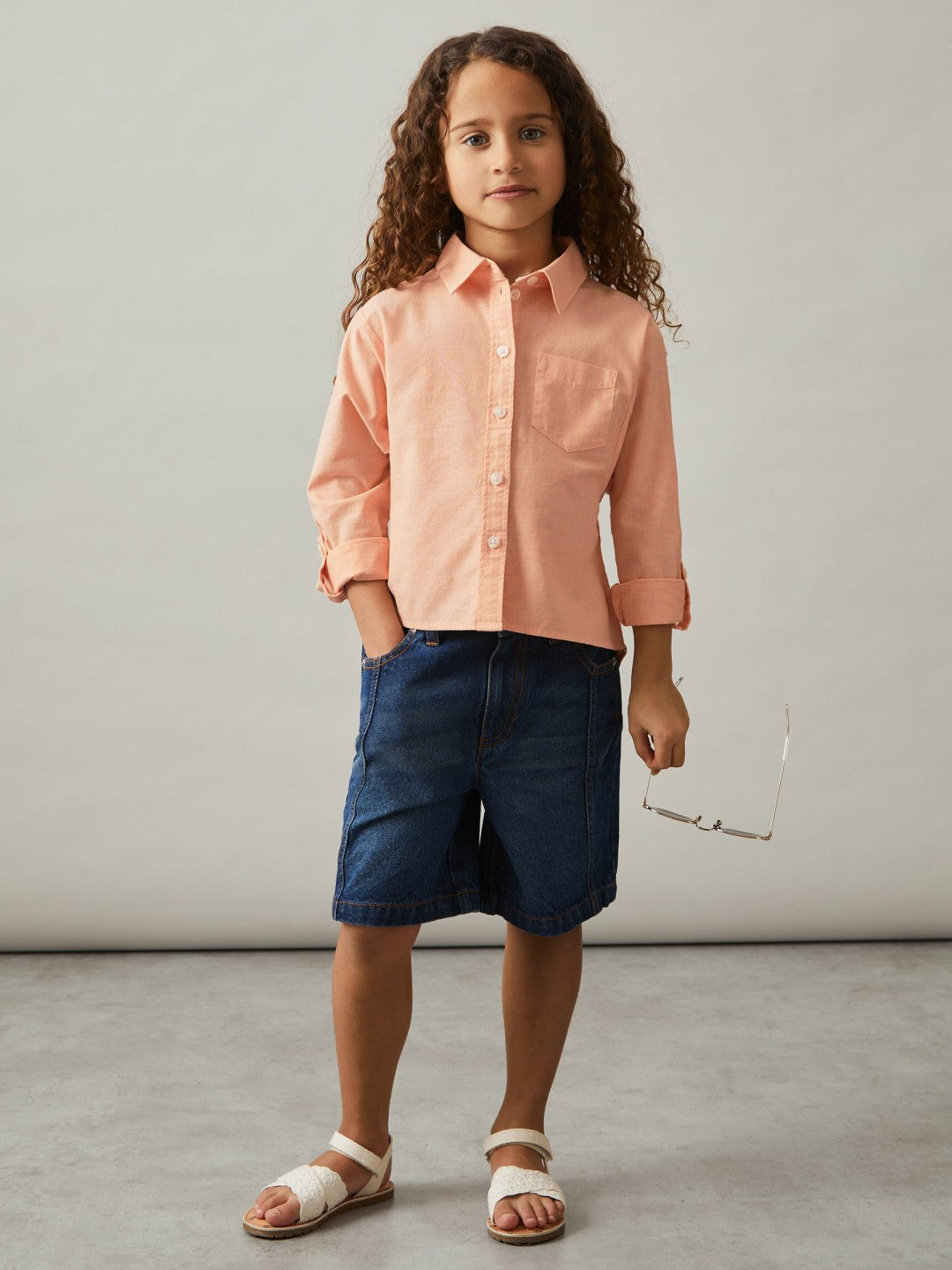 Reiss 13-14 yrs Linen Roll-Cuff Shirt in Peach