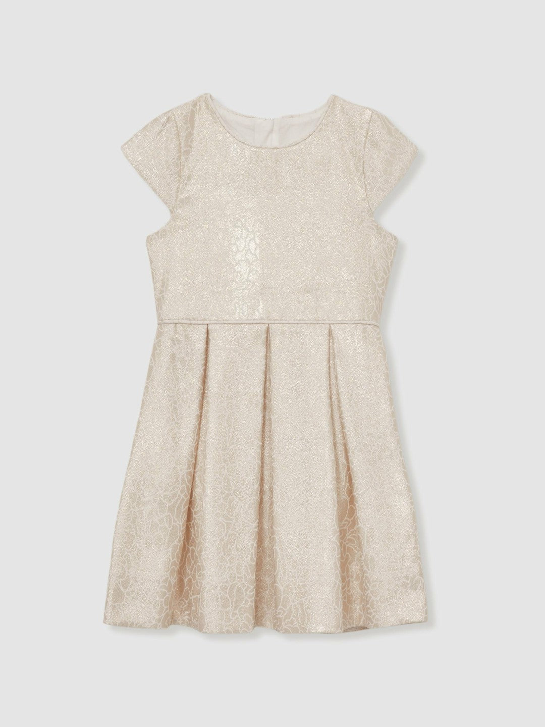 Reiss 4-9 yrs Brocade Cap-Sleeve Pleated Dress in Ivory