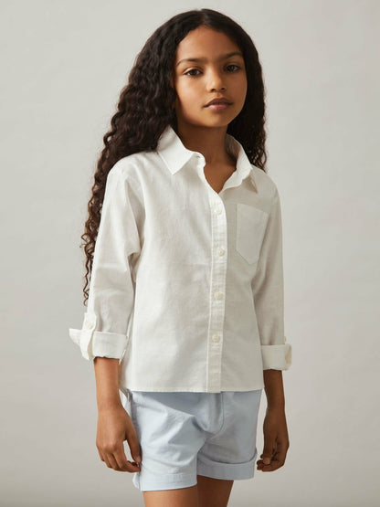 Reiss 9-13 yrs Linen Roll-Cuff Shirt in Ivory