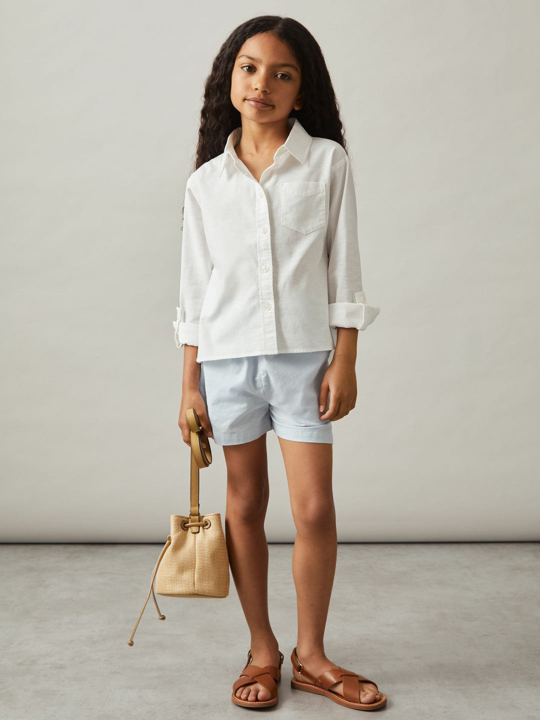 Reiss 9-13 yrs Linen Roll-Cuff Shirt in Ivory