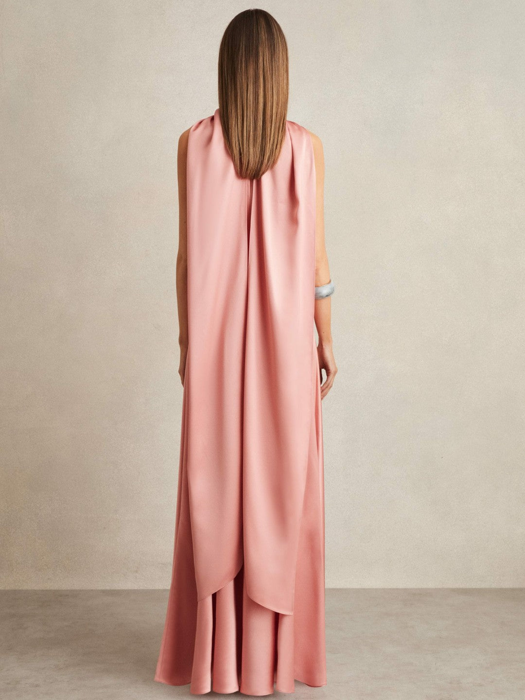 Reiss Petite Satin Cape Maxi Dress in Pink