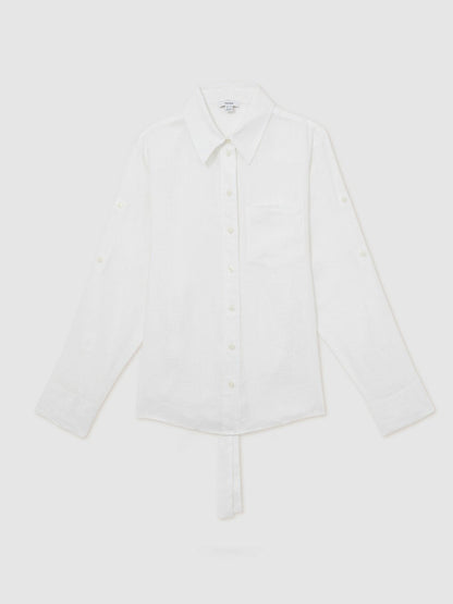 Reiss Linen Tie-Back Shirt in White