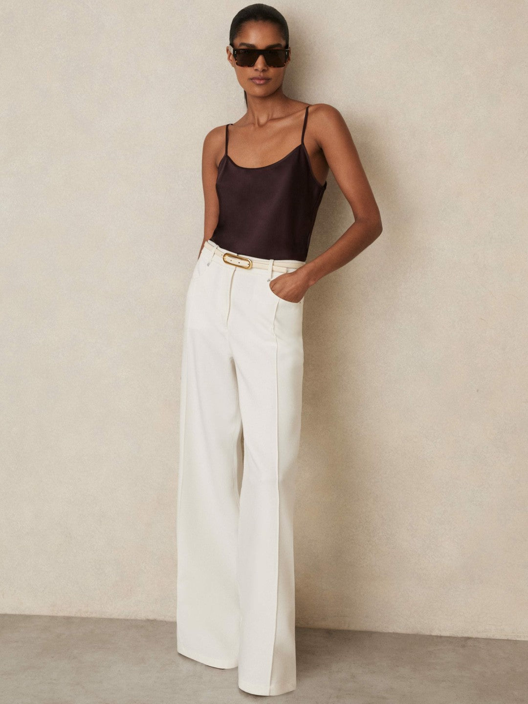Reiss Silk Cami Top in Burgundy