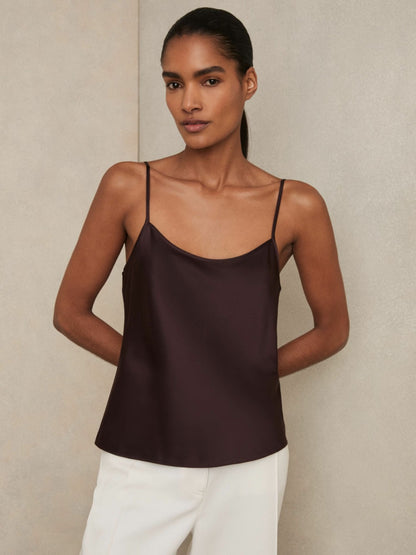 Reiss Silk Cami Top in Burgundy
