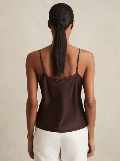 Reiss Silk Cami Top in Burgundy