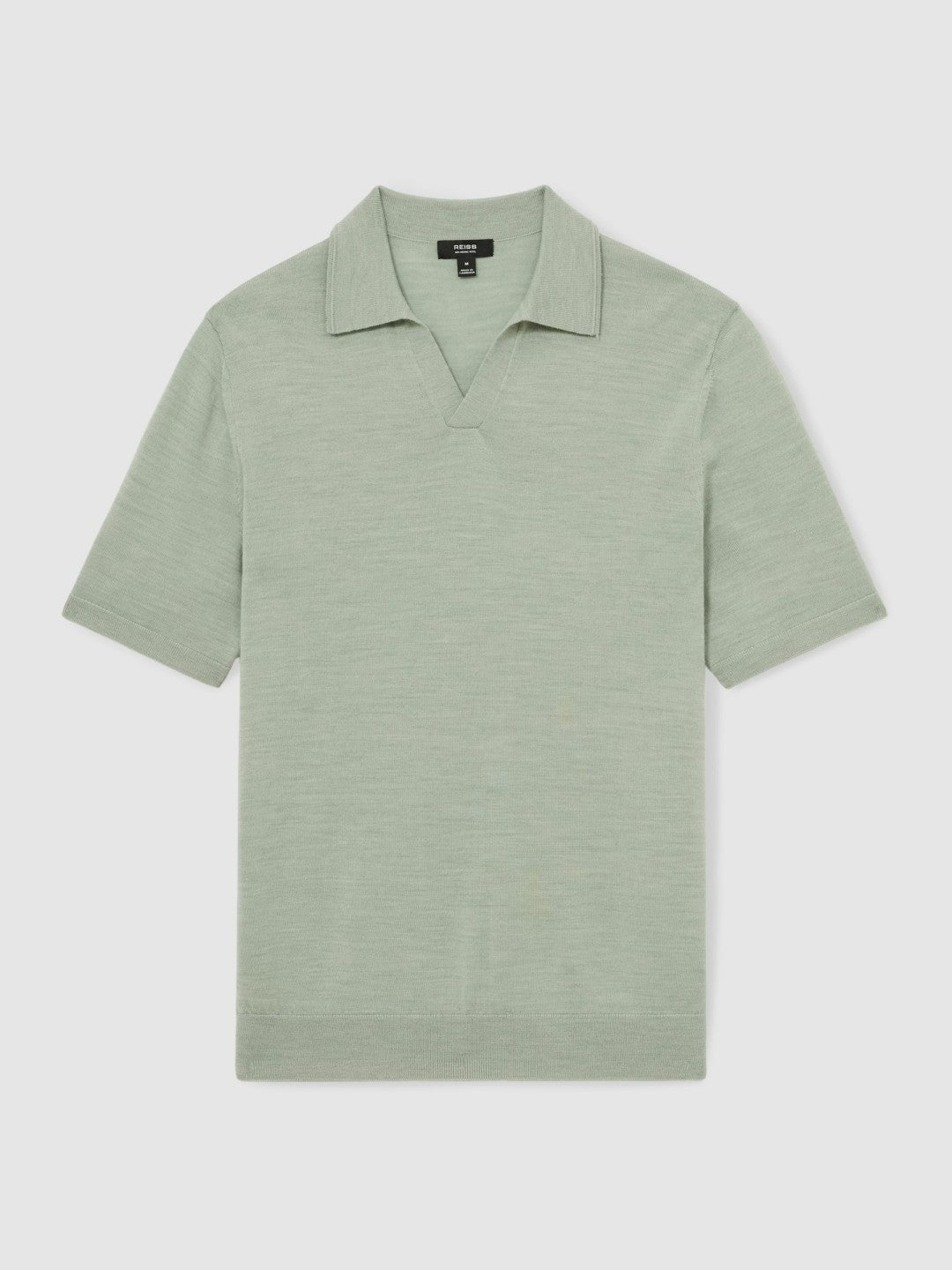Reiss Merino Wool Open Collar Polo Shirt in Sage Green Melange