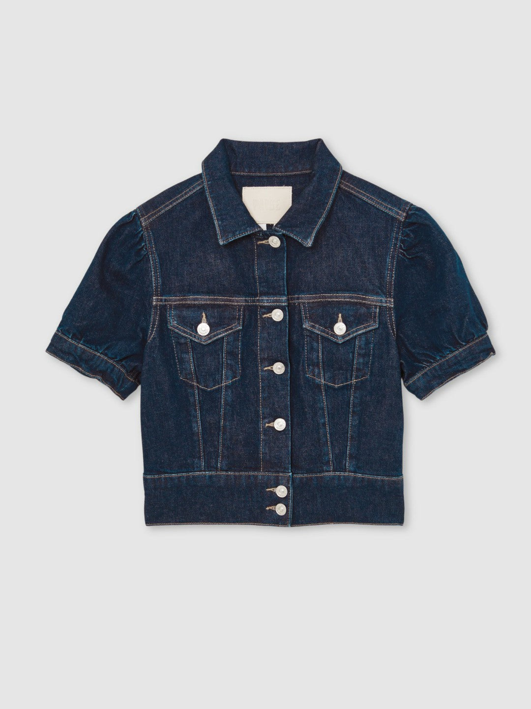 Reiss Paige Puff-Sleeve Short Denim Jacket in Emberlynn Blue