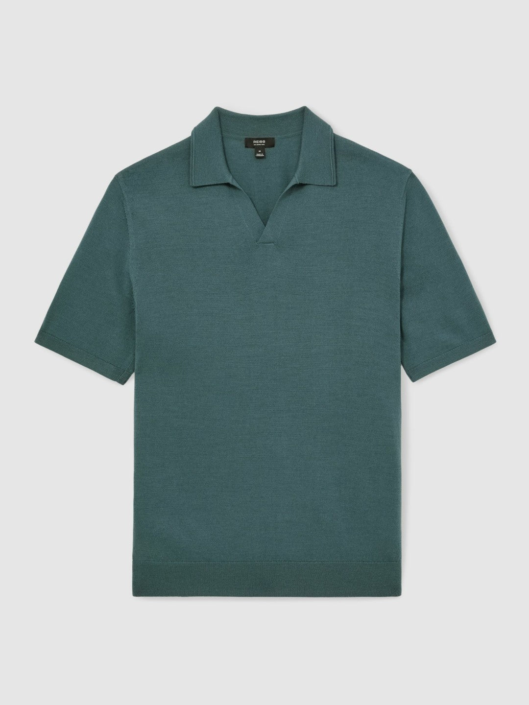 Reiss Merino Wool Open Collar Polo Shirt in Orion Blue