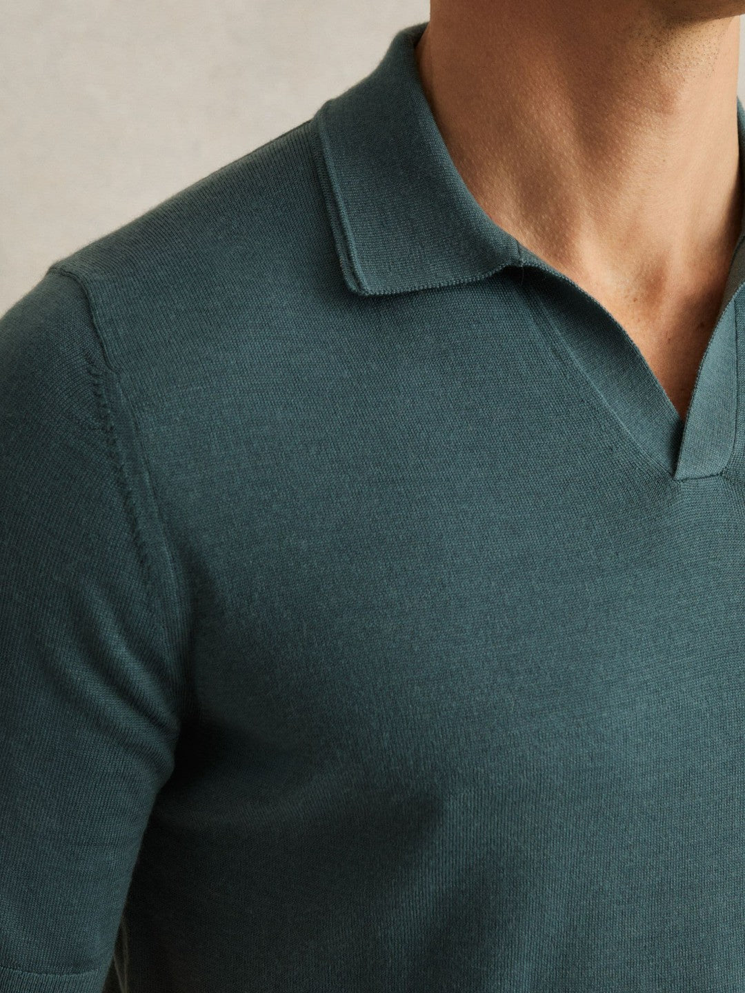 Reiss Merino Wool Open Collar Polo Shirt in Orion Blue