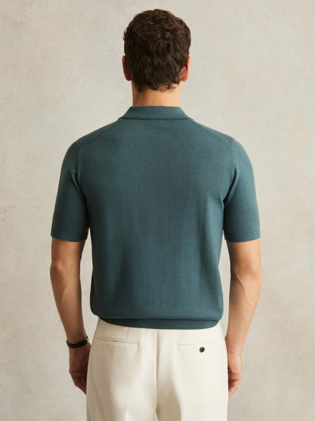 Reiss Merino Wool Open Collar Polo Shirt in Orion Blue